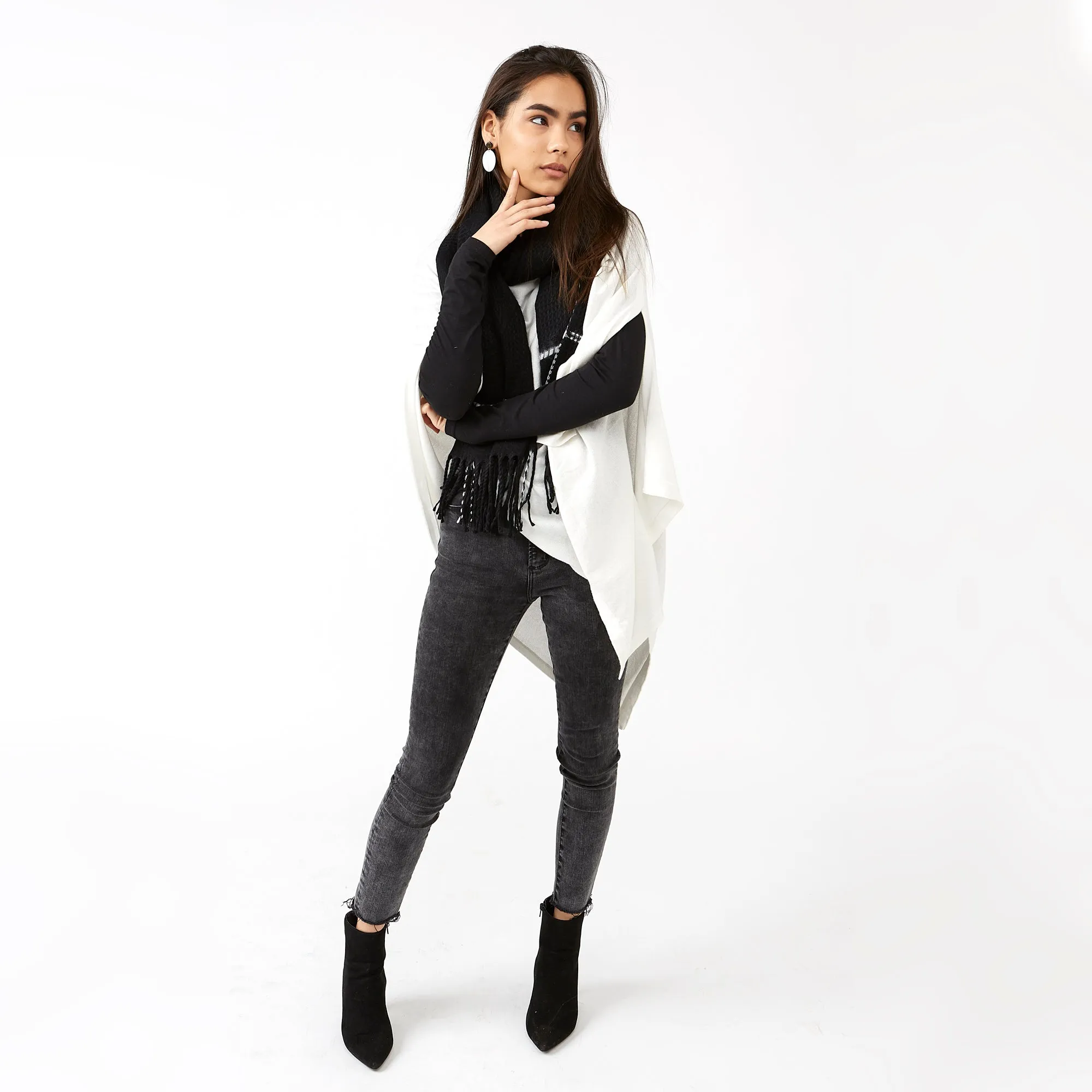 Elegant Solid Cotton Poncho - Ivory