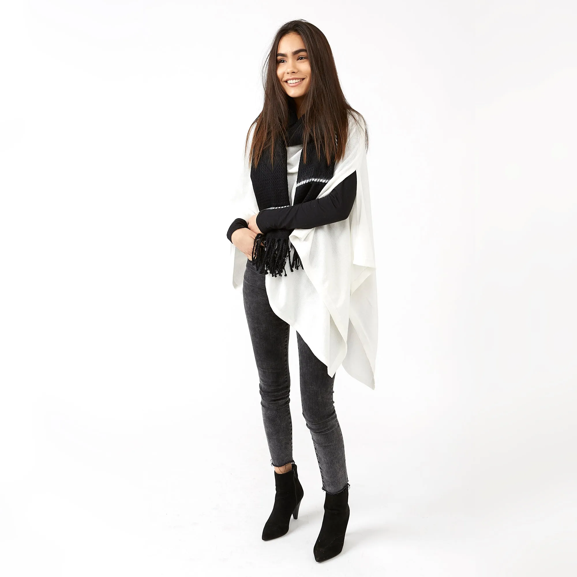 Elegant Solid Cotton Poncho - Ivory