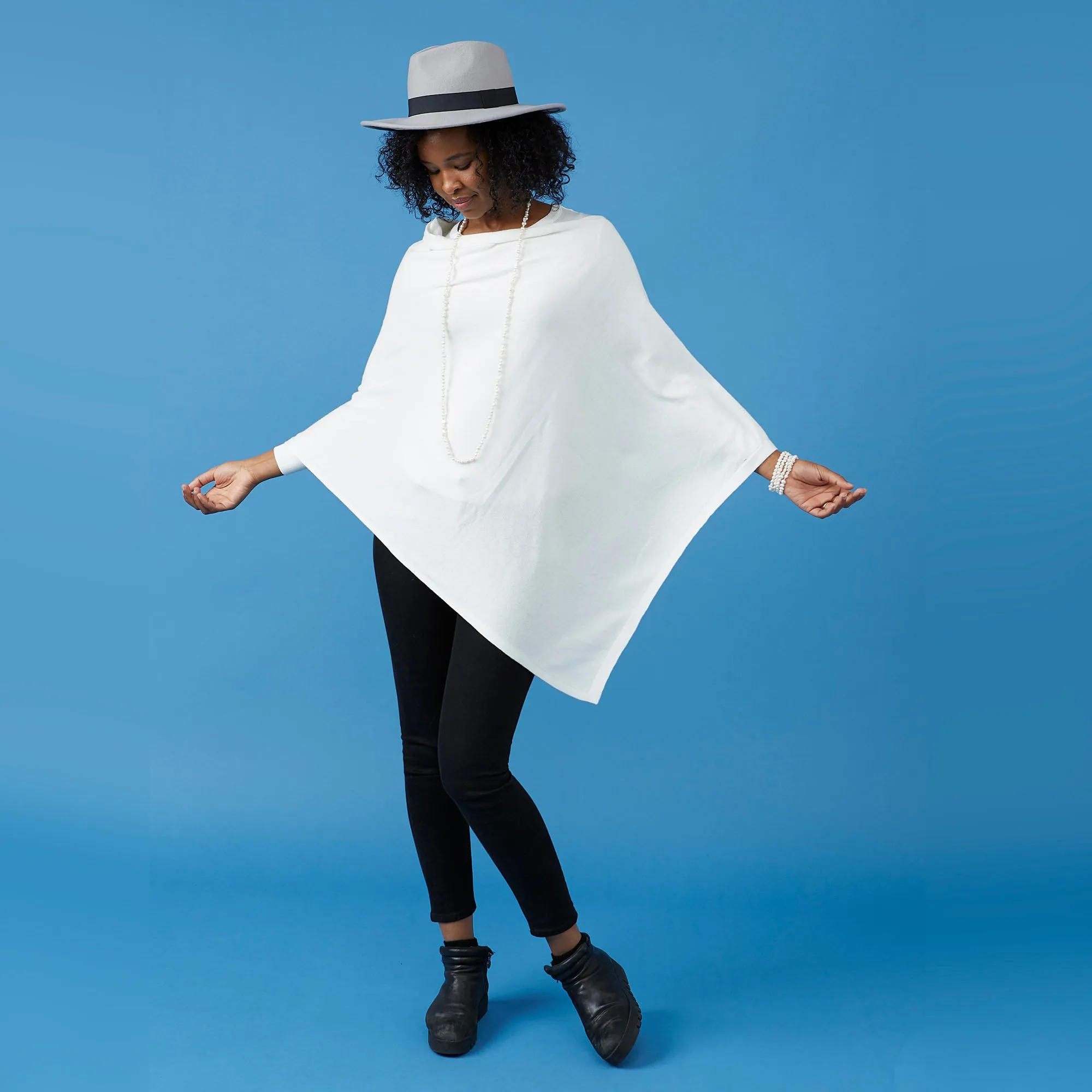 Elegant Solid Cotton Poncho - Ivory
