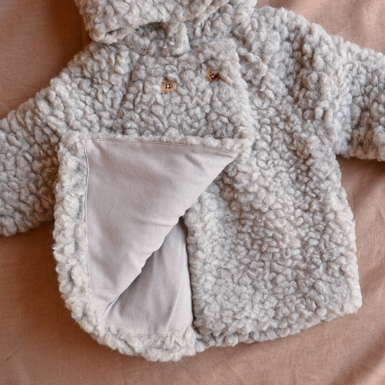 Plush Hooded Jacket - Wool/Tencel Teddy (1-8y)